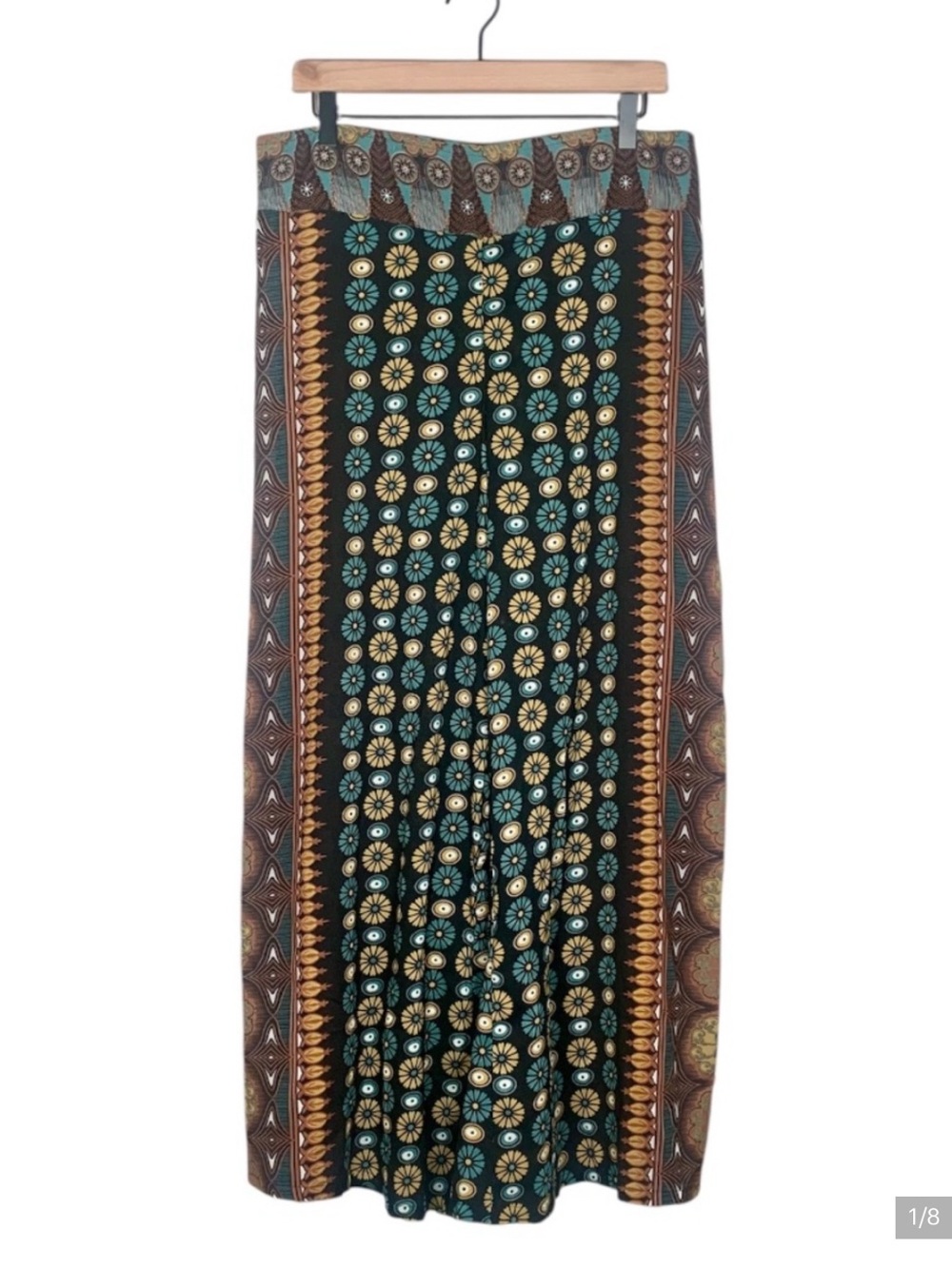 Earthbound Trading Co. Wide Leg Boho Pants High Rise Floral Geometric Women's XL